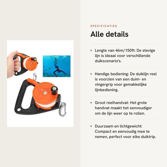 Dailygoods- Duiklijnhaspel 46m/150ft - Multifunctionele Duik Reel - ABS Kunststof - Handgreep - Lichtgewicht 317g - Gebruiksvriendelijke Bediening - Duikrol van Dailygoods — afbeelding 3