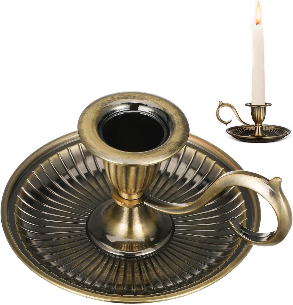 Metalen Kandelaars - Vintage Houder - Huisdecoratie - Met Handvat - 11.5 cm Basis - Messing