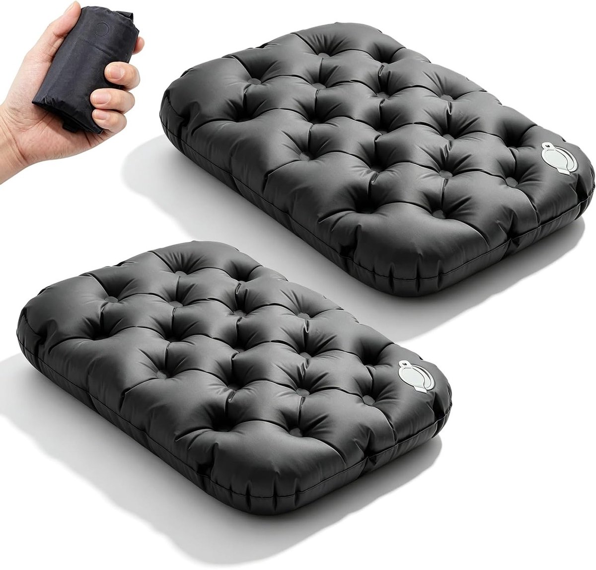 Draagbaar opblaasbaar campingzitkussen, 2 stuks, ultralicht en compact, ideaal voor outdoor gebruik, met opbergzak, 42 x 32 x 5 cm