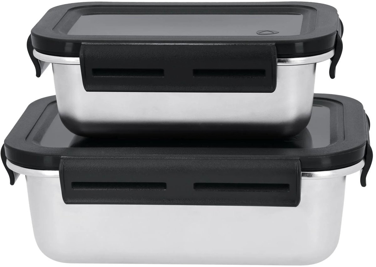 Silvercrest 2 stuks RVS Vershoudbakjes - Vershouddoos - inhoud 1 Liter en 550ML - incl luchtdichte deksels - Geschikt voor de oven en vriezer