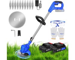 Accu-Grasmaaier met 21V Accu, Bosmaaier, Elektrische Grasmaaier met 2 Accu’s, Trimmer, Tuin-, Gazon- en Onkruidtrimmer, Elektrische Trimmer, Tuinkantensnijder Voor Tuin en Erf