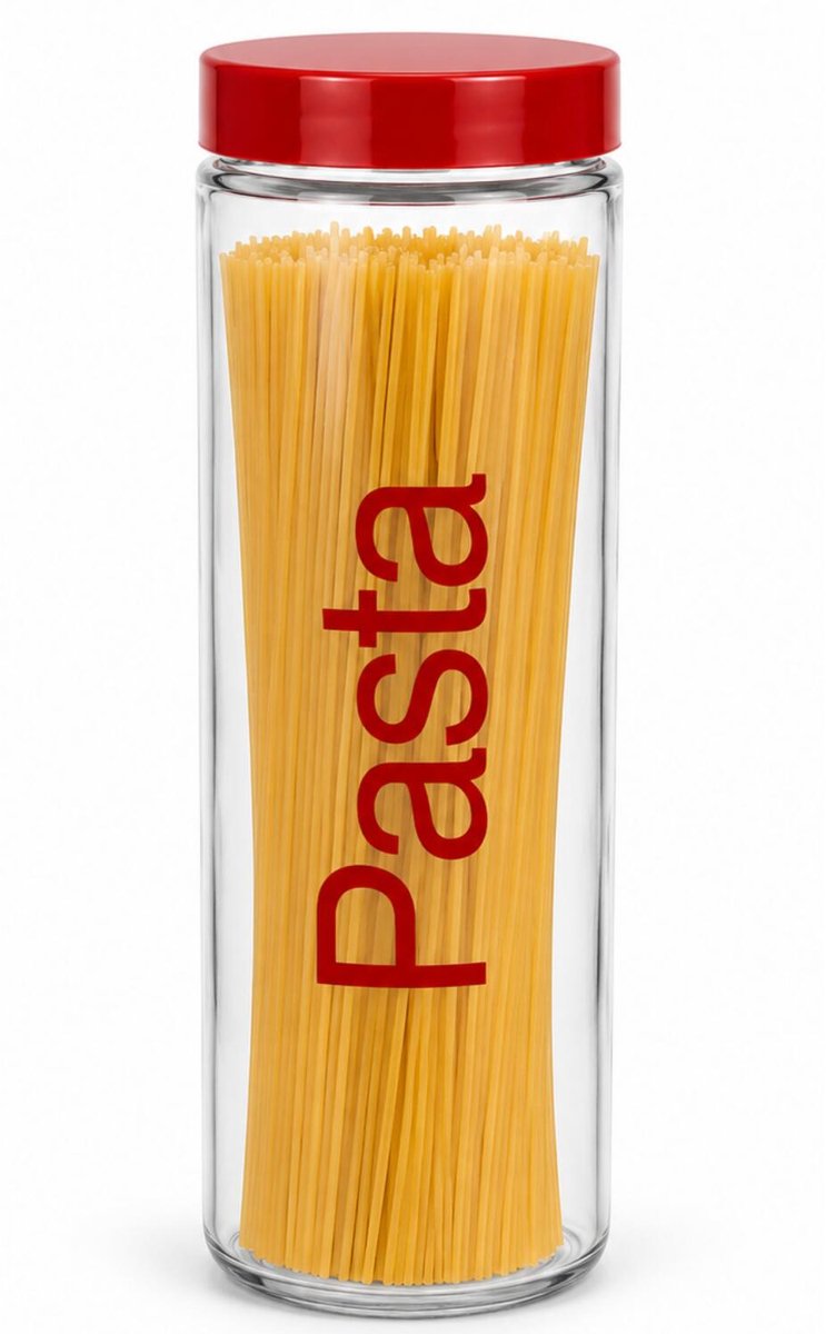 CM Glazen Pasta voorraadpot - 31 cm - 2500 ml - voorraadbus - luchtdichte deksel - rood/transparant