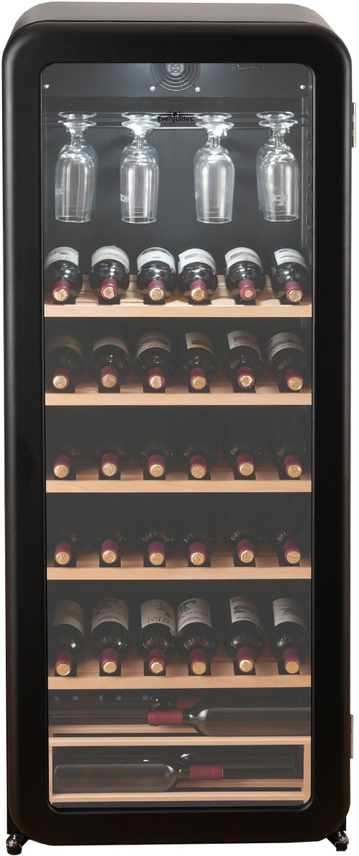 Everglades EVWC22081RB - Wijnkoelkast - Retro Black - Voor 76 Flessen - Digitaal Display - Houten Planken - Glazenrek - 5 Jaar Garantie