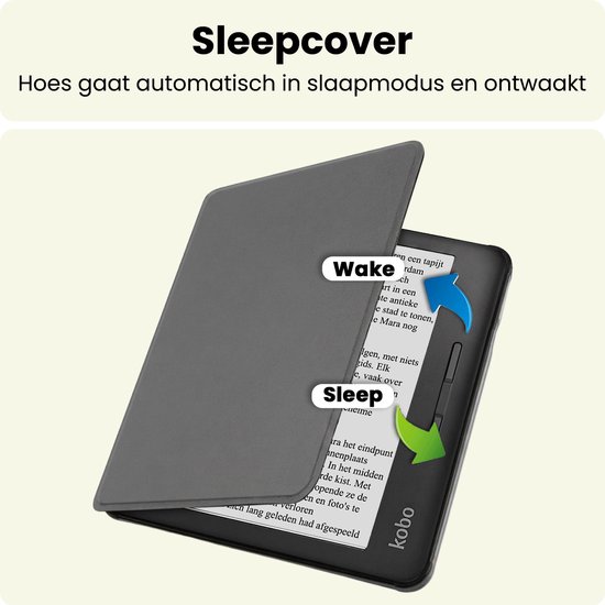 Hoes Geschikt voor Kobo Libra H2O - E-reader Hoesje Bescherm Hoesje Case Sleep Cover - Hoes Geschikt voor Kobo Libra H2O Hoesje - Grijs — afbeelding 3