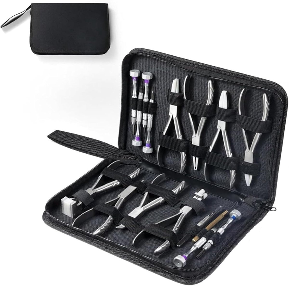 Brillen Reparatie Set - Optisch Gereedschap - Precisie Onderhoud - 19 Delige Kit - Compacte Koffer - Zilver