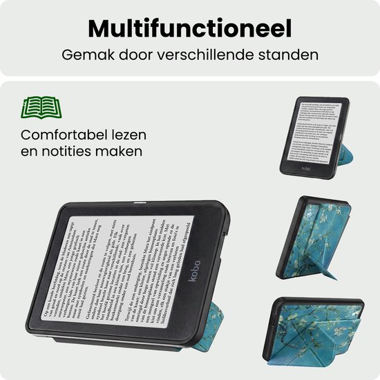 Hoes Geschikt voor Kobo Nia Hoesje Bookcase Cover Hoes Trifold Met Screenprotector - Hoesje Geschikt voor Kobo Nia Hoes Cover Case - Bloesem — afbeelding 3