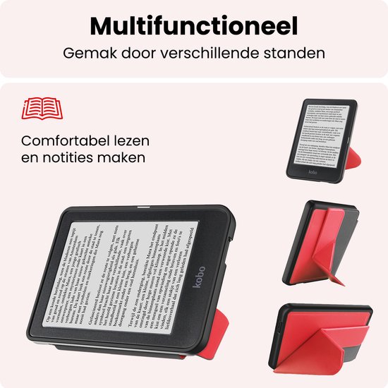 Hoes Geschikt voor Kobo Clara HD Hoesje Bookcase Cover Book Case Hoes Sleepcover Trifold - Rood — afbeelding 3