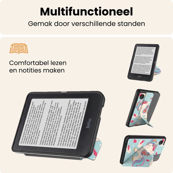 Hoesje Geschikt voor Kobo Clara 2E Hoes Book Case Trifold - Hoes Geschikt voor Kobo Clara 2E Hoesje Book Cover - Eenhoorn van Hoesje  — afbeelding 3