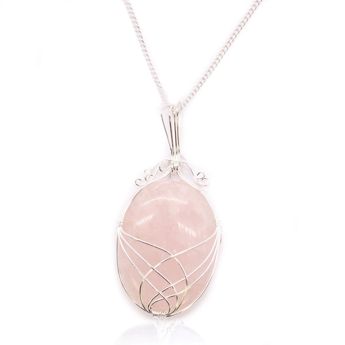 Swirl Wrapped Gemstone Necklace - Rozenkwarts
