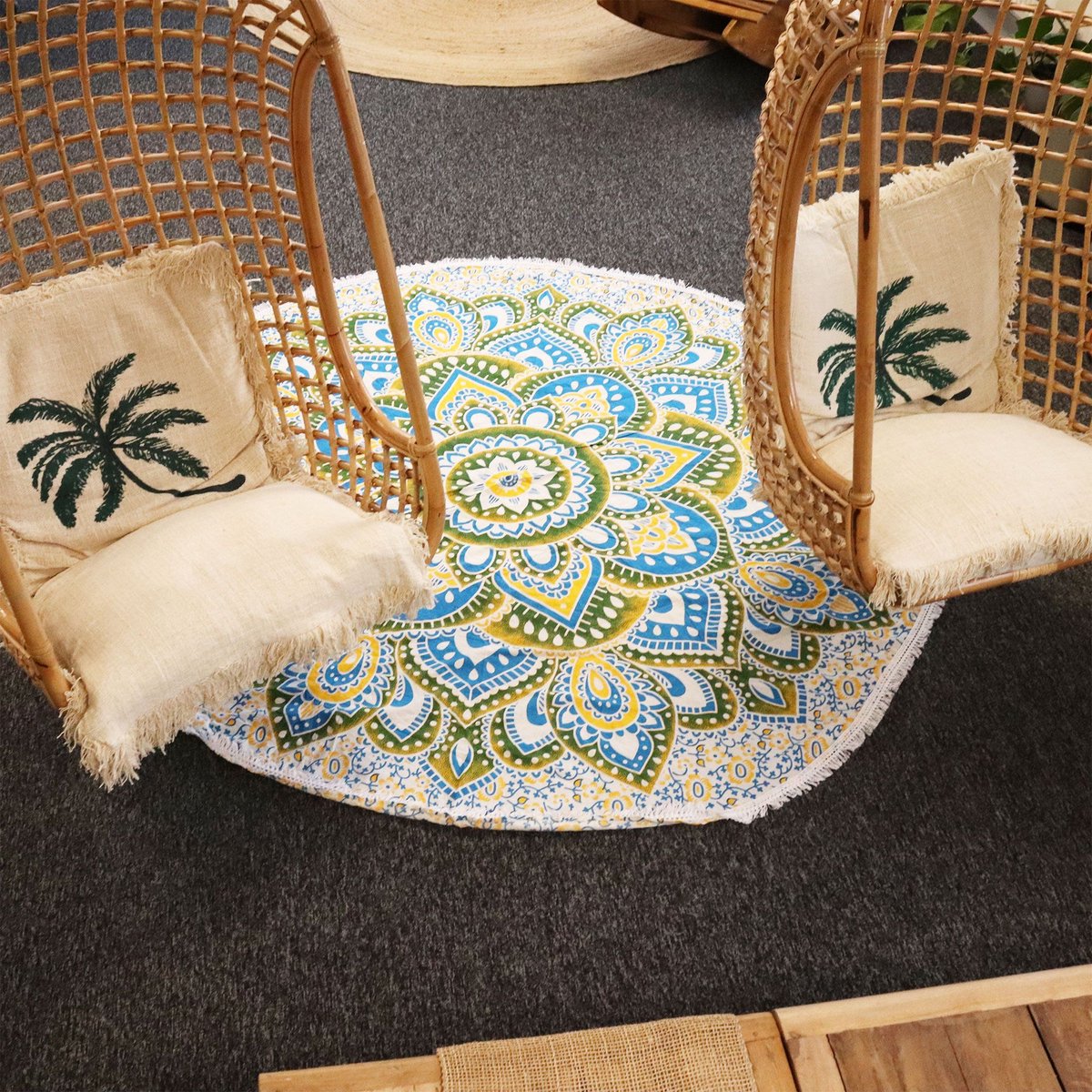 Groot kleed - Mandala Ronde Kunst (180cm) - Geel & Blauw