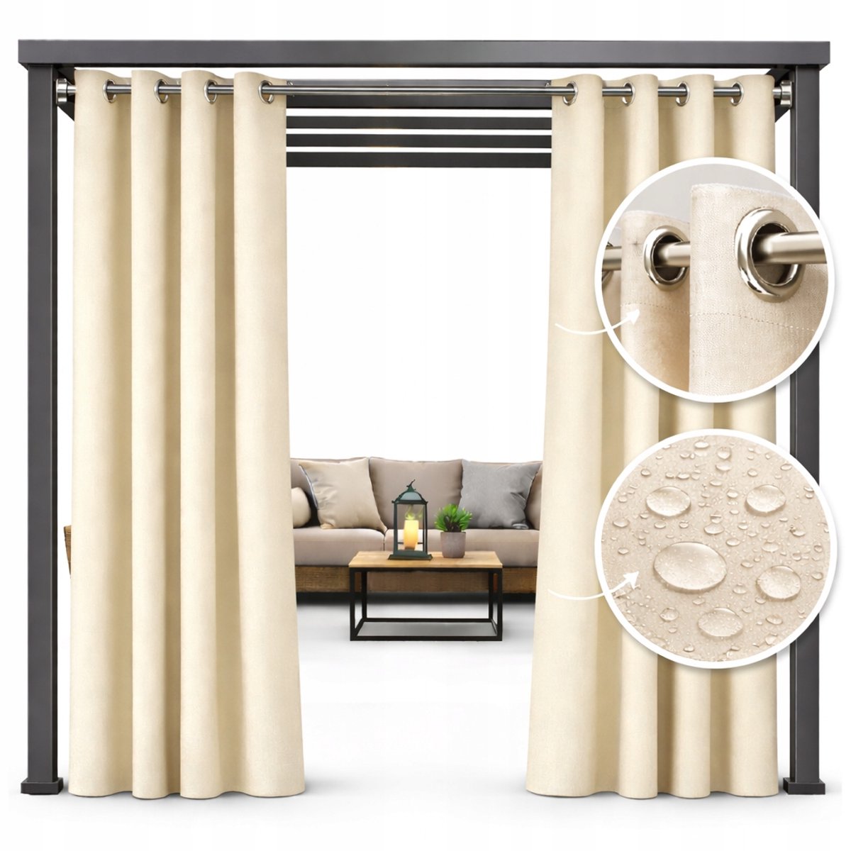 NOW-ART Buitengordijn - Waterafstotend - 155 × 240 cm - Ecru - Met ringen Ecru;Geel;Goud