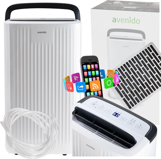 Avenido AV 7865 Luchtontvochtiger met WiFi – Vochtvreter voor Slaapkamer, Badkamer en Woonkamer – 10L/24u – 60 m³ – Dehumidifier