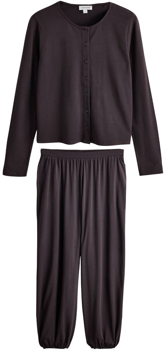 Next Dames - Jersey pyjama met lange mouwen, knopen en ballonpijpen - Bruin Chocolate Brown