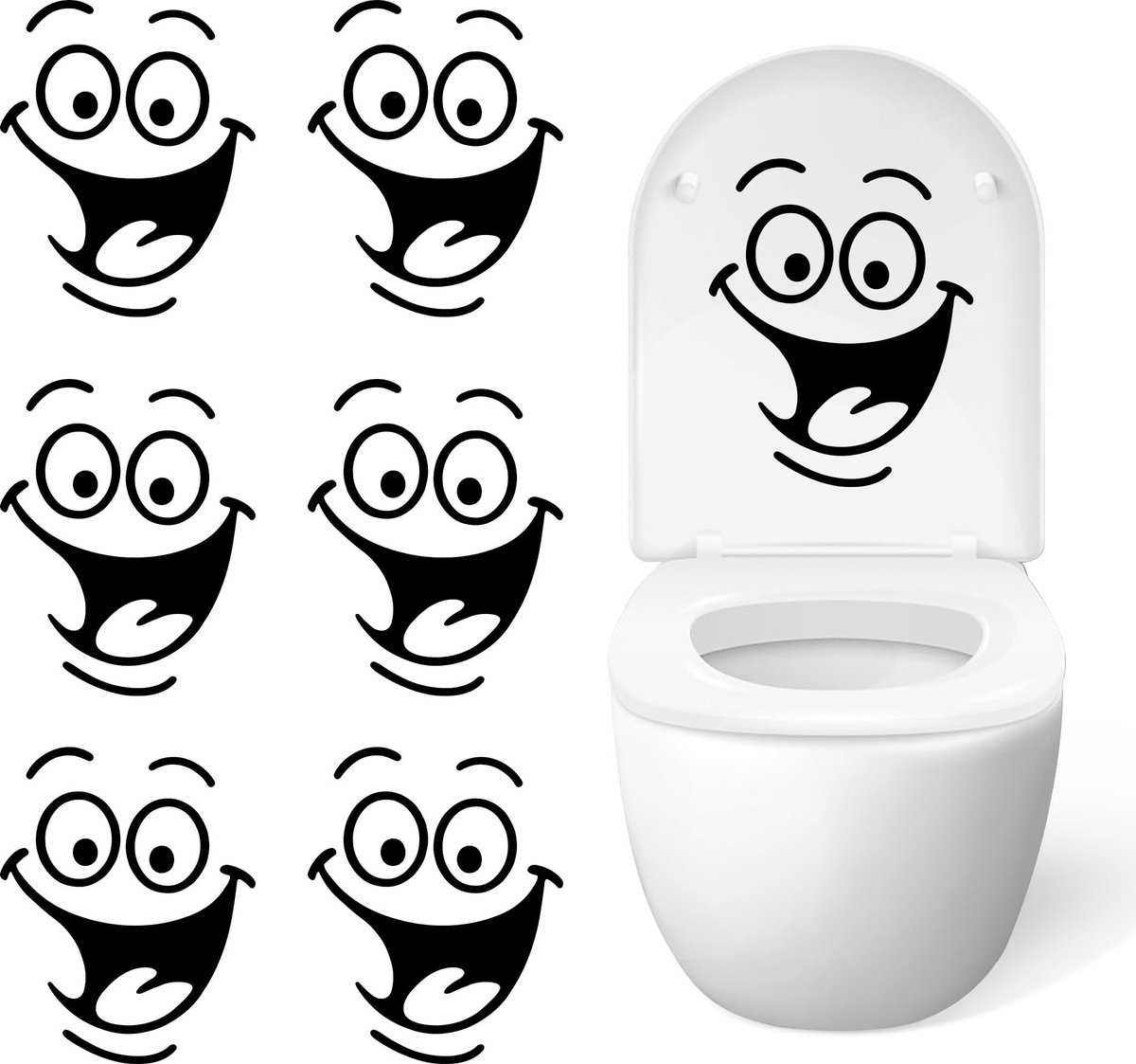 JHUBERS- WC-Stickers 6 Stuks - Grappige Muurstickers - Toiletzitting Stickers - Waterdichte PVC Stickers - Herbruikbare Stickers - 19 x 23 cm - Toiletstickers
