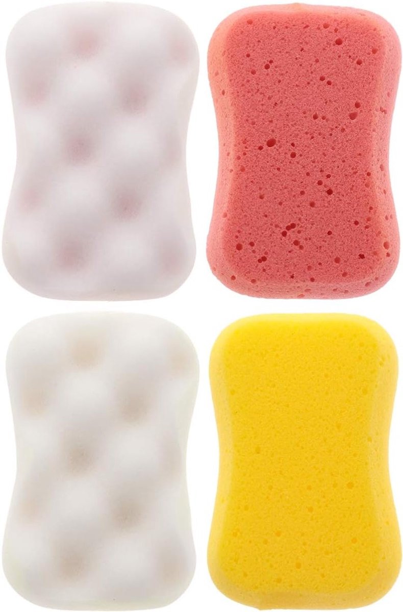 Zachte Bad Spons voor Lichaam, Natuurlijke Vezels, Exfoliërende Douche Spons, Set van 4 Kleuren, Ideaal voor Volwassenen en Kinderen