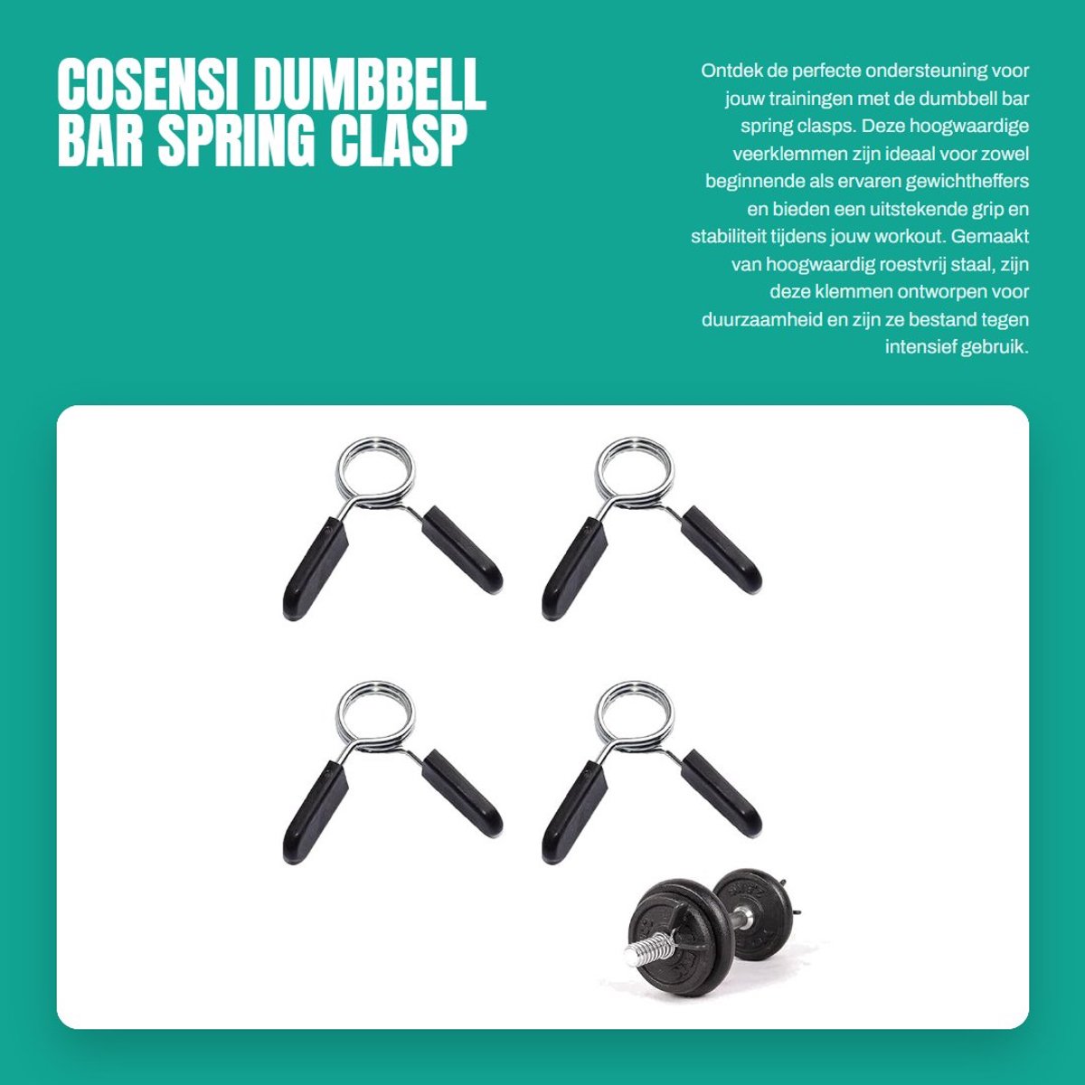 Dailygoods- Dumbbell Clasp - Set van 4 - Roestvrij Staal - 30 mm Diameter - Antislip - Eenvoudige Installatie - Schokbestendig - Gewichtschijfklem