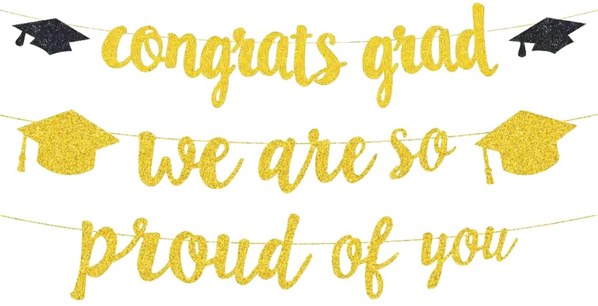 Dailygoods- Garland Goud - Feestdecoratie - Afstudeerbanner - Gefeliciteerd/We Zijn Trots Op Je - Hoogwaardige Materialen - Herbruikbaar