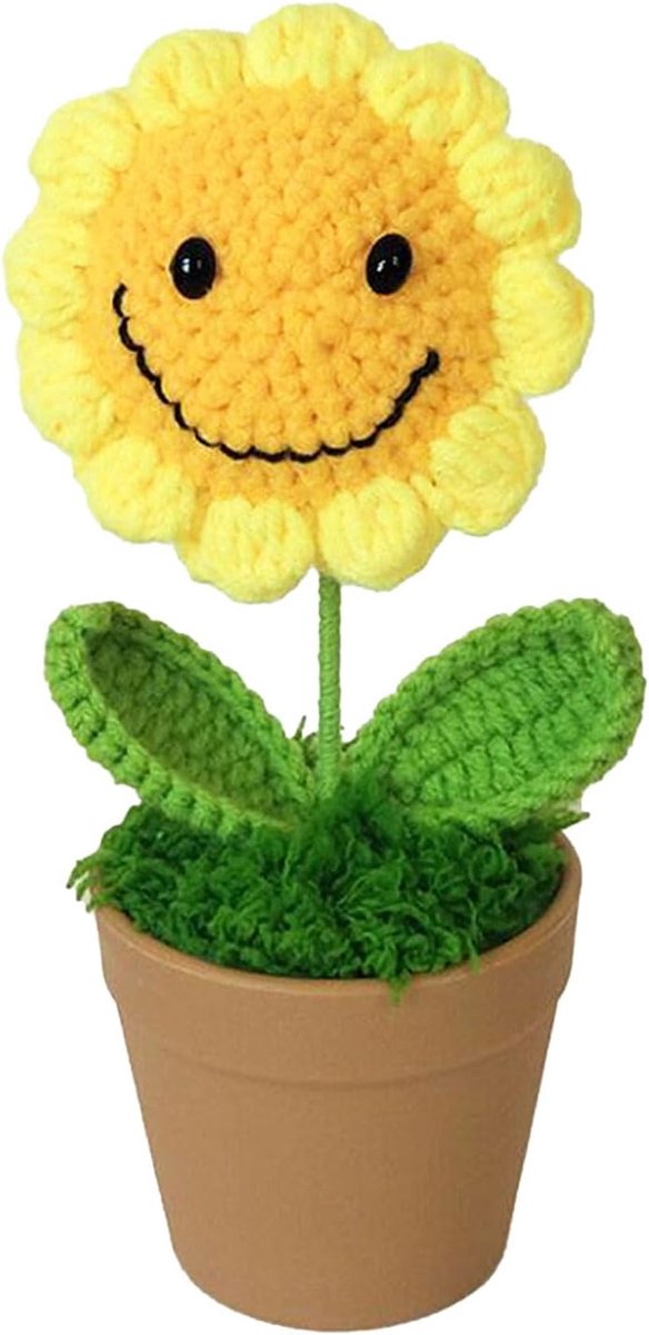 Gehaakte Zonnebloem - Nepbloem Boeket - Woondecoratie - Handgemaakt Geweven - 15 cm Hoog - Geel