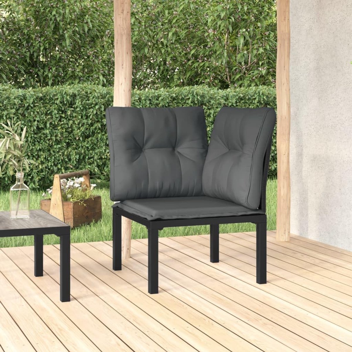 Modulaire Hoekbank - Tuinbank Kussen - Buiten Ontspannen - Weerbestendig Rotan - 62 x 62 x 68 cm - Zwart Grijs