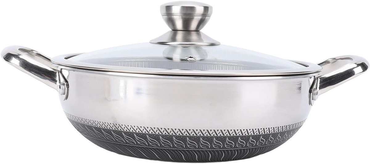 Roestvrijstalen Koekenpan - Honingraat Pan - Thuis Koken - Vaatwasmachinebestendig Deksel - 30 Cm - Zilver