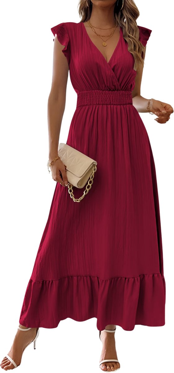 Currero Zomerjurk Dames Zomerjurken Volwassenen Vrouwen Midi Jurk Ibiza Stijl Sundress Dress Baksteenrood S