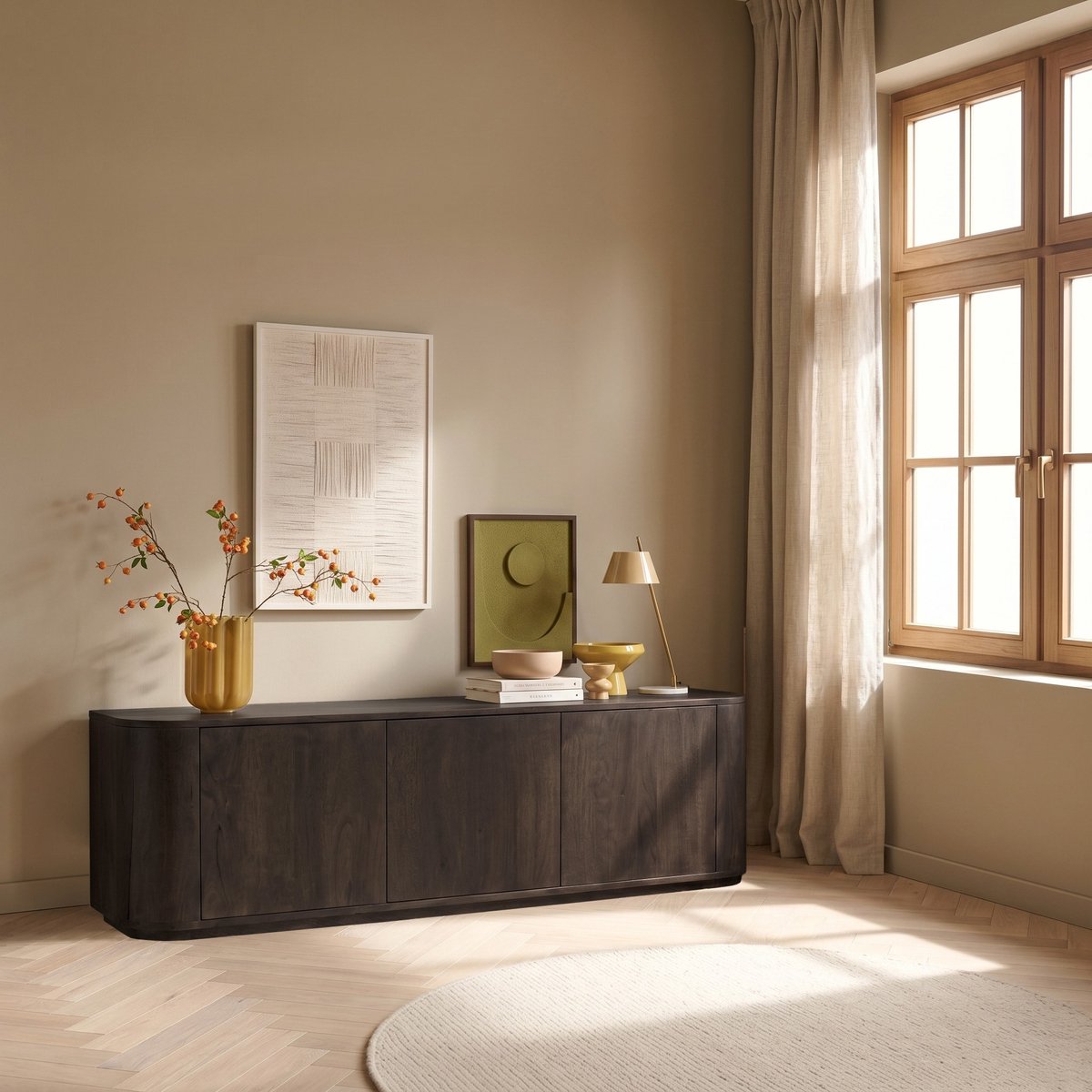 TV-meubel Foster - Massief Mangohout Donkerbruin - Modern & Greeploos
