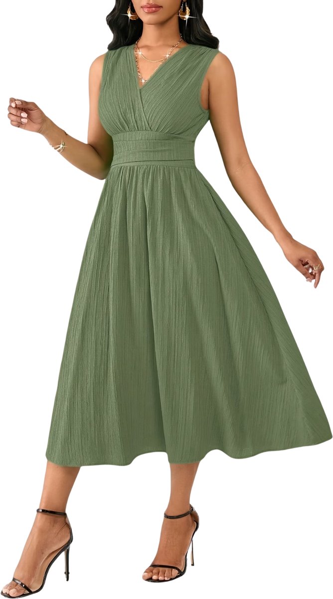 Currero Zomerjurk Dames Zomerjurken Volwassenen Vrouwen Midi Jurk Ibiza Stijl Sundress Dress Erwtengroen