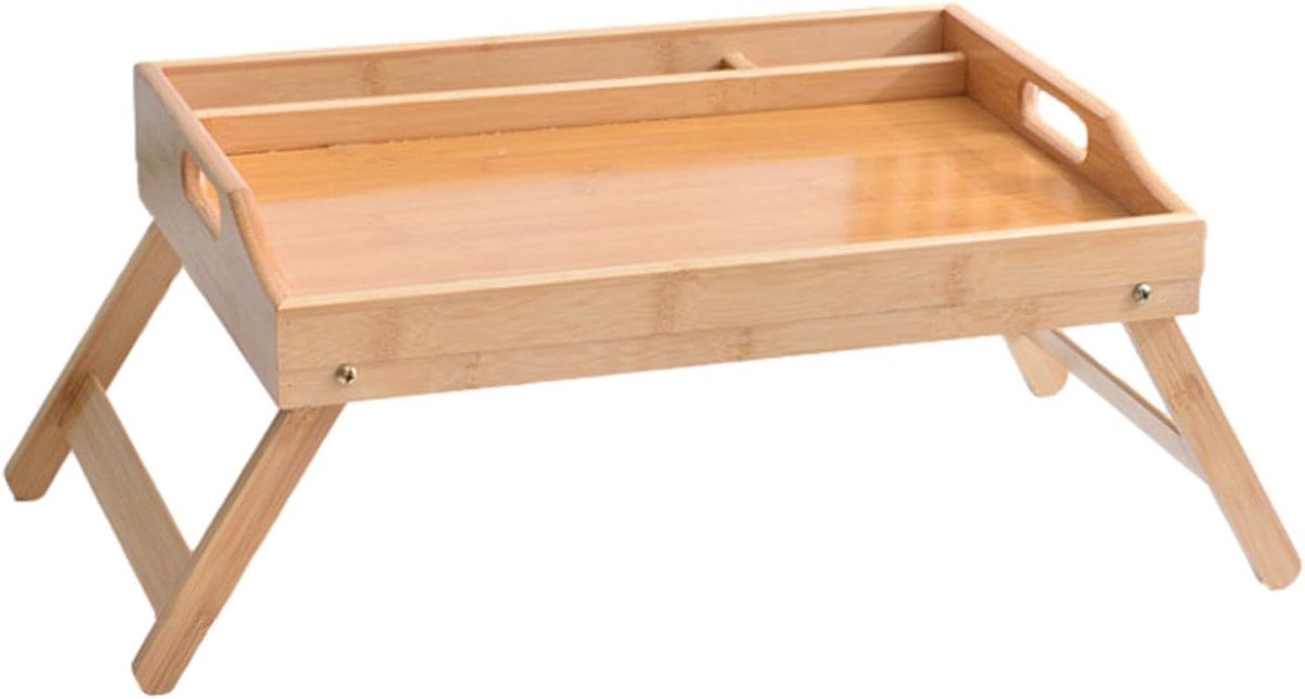 Houten ontbijtdienblad - Bedtafel dienblad - Ontbijt op bed - Inklapbare poten - Draagbaar ontwerp - Houtkleur
