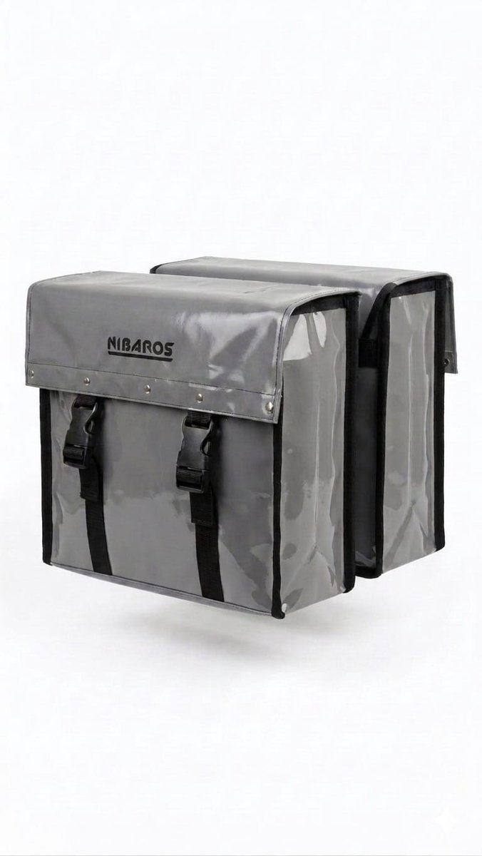 Nibaros- Grijs – Waterdicht - Dubbele - Bisonyl - Fietstas- Reflectoren - 34cmX16.2cmX32cm=35 Liter