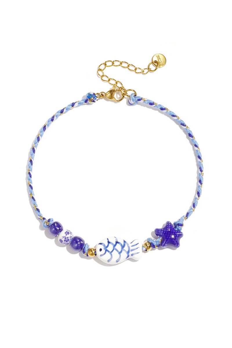 Bijoutheek Enkelsieraad Summer Vibe Touw Kralen Vis Blauw