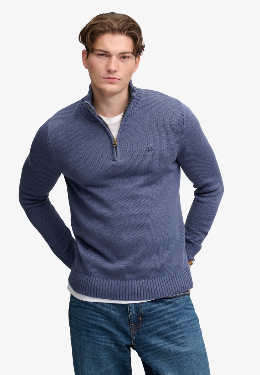 Superdry Trui Cotton Half Zip Knit M6110764a Soft Mannen Blauw