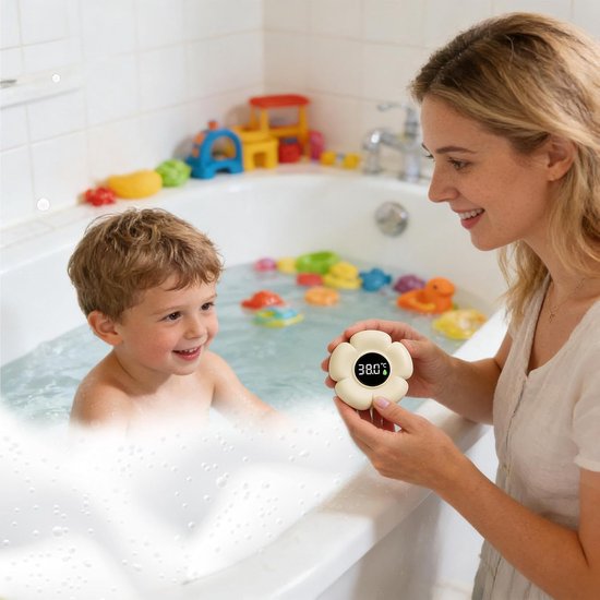Baby Badthermometer - Watertemperatuurmeter met Led Scherm - Luxe Badthermometer voor Baby & Kind - 3D Bloemen Ontwerp - IP67 Waterdicht - 0°C tot 80°C - Wit — afbeelding 4