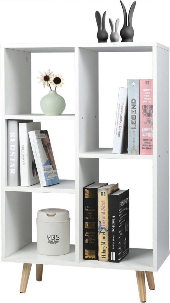Boekenkast 60x30x95CM Wit - Hout, 5 Vakken en Op potem - Voor Dagelijks Gebruik, Thuis en Professioneel Gebruik