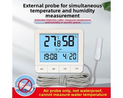 Digitale thermometer hygrometer - Klimaat meter - Terrarium bewaking - Alles in één - 2 meter kabel - Wit
