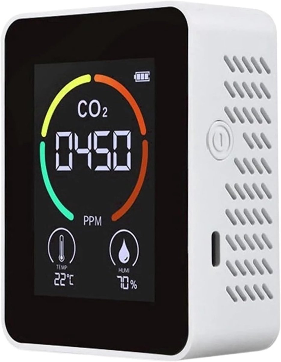 Luchtkwaliteit Monitor - CO2 Meter - Binnenklimaat Meten - Snelle Nauwkeurige Detectie - 10x10x10 mm - Wit