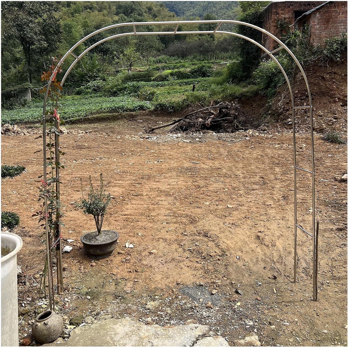 Roestvrijstalen Tuinboog - Pergola Prieel - Tuindecoratie Klimplanten - Weerbestendig Ontwerp - 180 cm Breed - Zilverkleurig