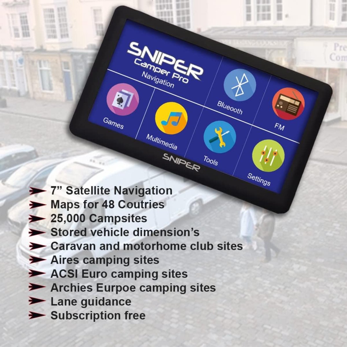 Navigatiesysteem Camper - GPS Voertuig - Reizen Europa - Kaarten Zonder Kosten - 7 Inch Scherm - Zwart – foto 3