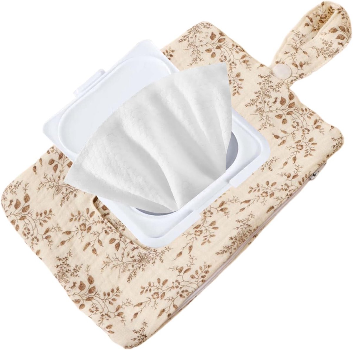 Afveegdispenser Luiertas - Doekjes Zakje - Onderweg Luiers Verschonnen - Hangbare Draagbare Structuur - 22x14 cm - Bladeren