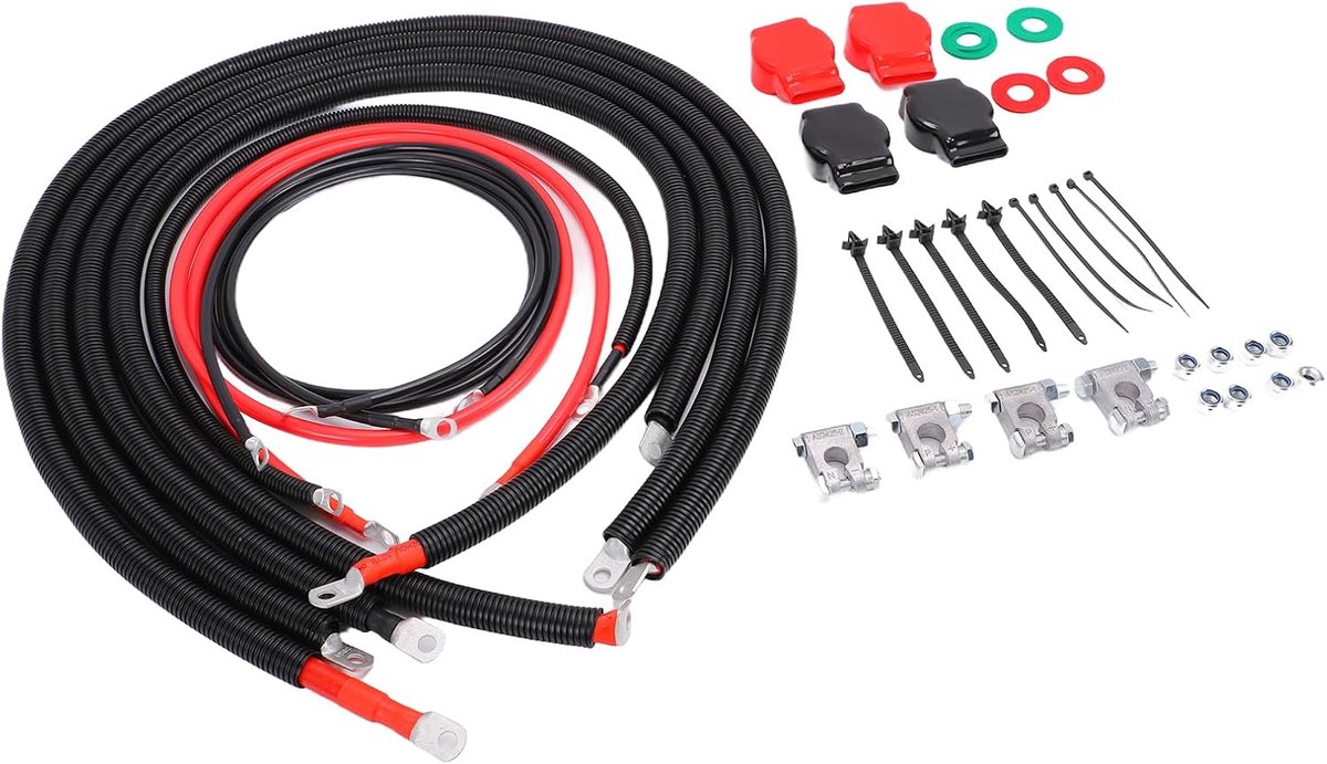 Batterijkabelset - Accukabels - Motor Starten - Hoge Geleiderbaarheid - 2/0 - Zwart