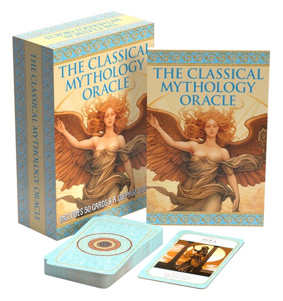 Boîte et cartes de 'The Classical Mythology Oracle' avec une illustration d'une femme ailée.