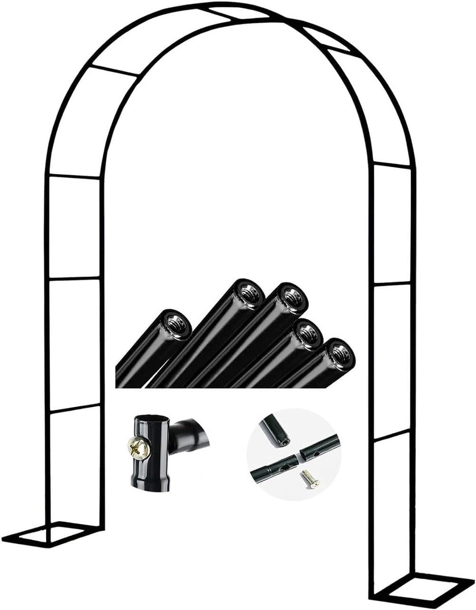 Metalen Rozenboog - Tuinboog Prieel - Planten Ondersteunen - Roestwerende Coating - 220 cm Hoog - Zwart