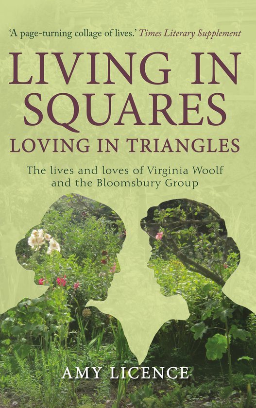 Boek kaft "Living in Squares Loving in Triangles" met silhouetten van twee vrouwen gevuld met groen.