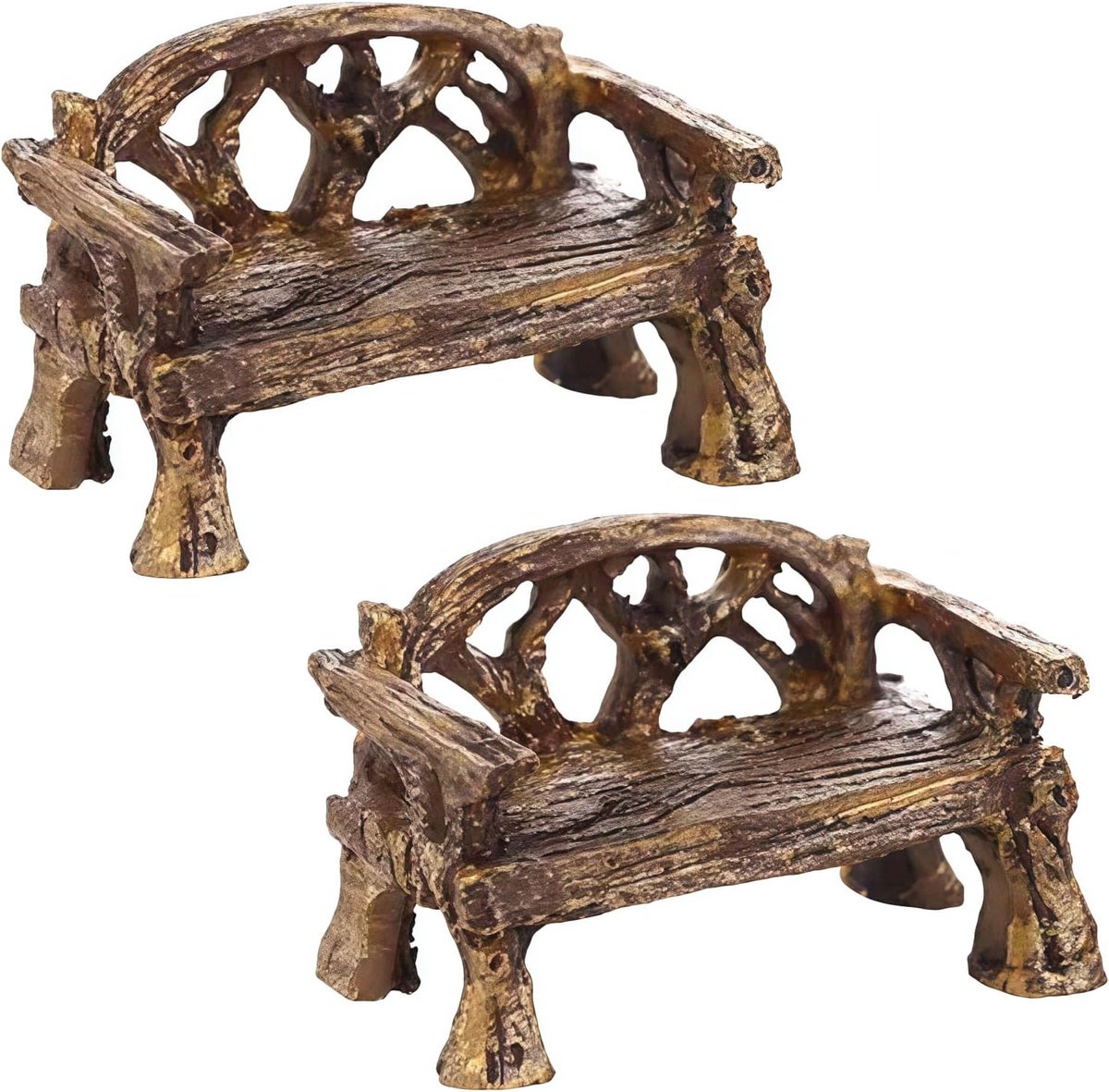 Miniatuur Tuinbank - Poppenhuis Meubilair - Sprookjes Tuin - Duurzaam Hars Materiaal - Set van 2 - Meerkleurig