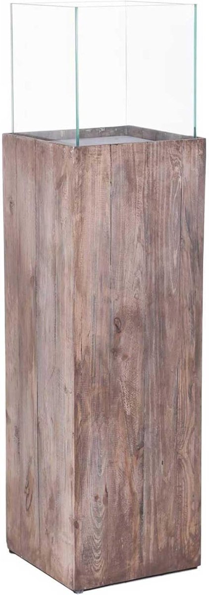 Windlichtzuil Hout - Lantaarn Zuil - Sfeervolle Verlichting - Gemaakt van Recyclinghout - 100 cm Hoog - Bruin