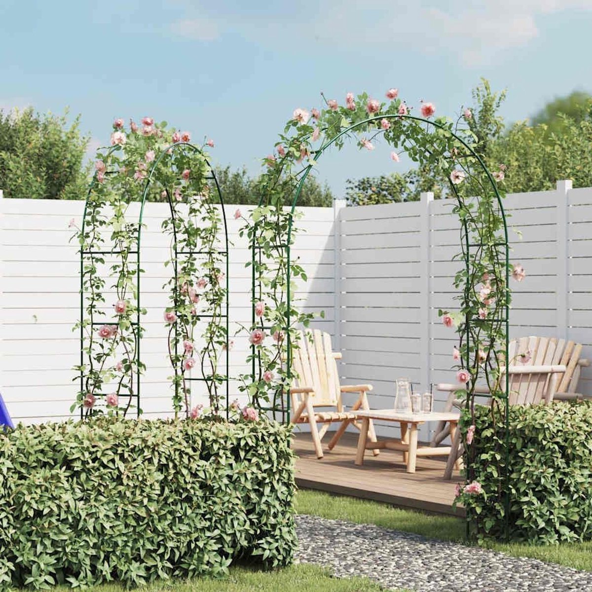 Tuinboog Set - Rankrooster Klimplanten - Tuin Decoratie - Twee Bogen - 140 x 240 cm - Groen