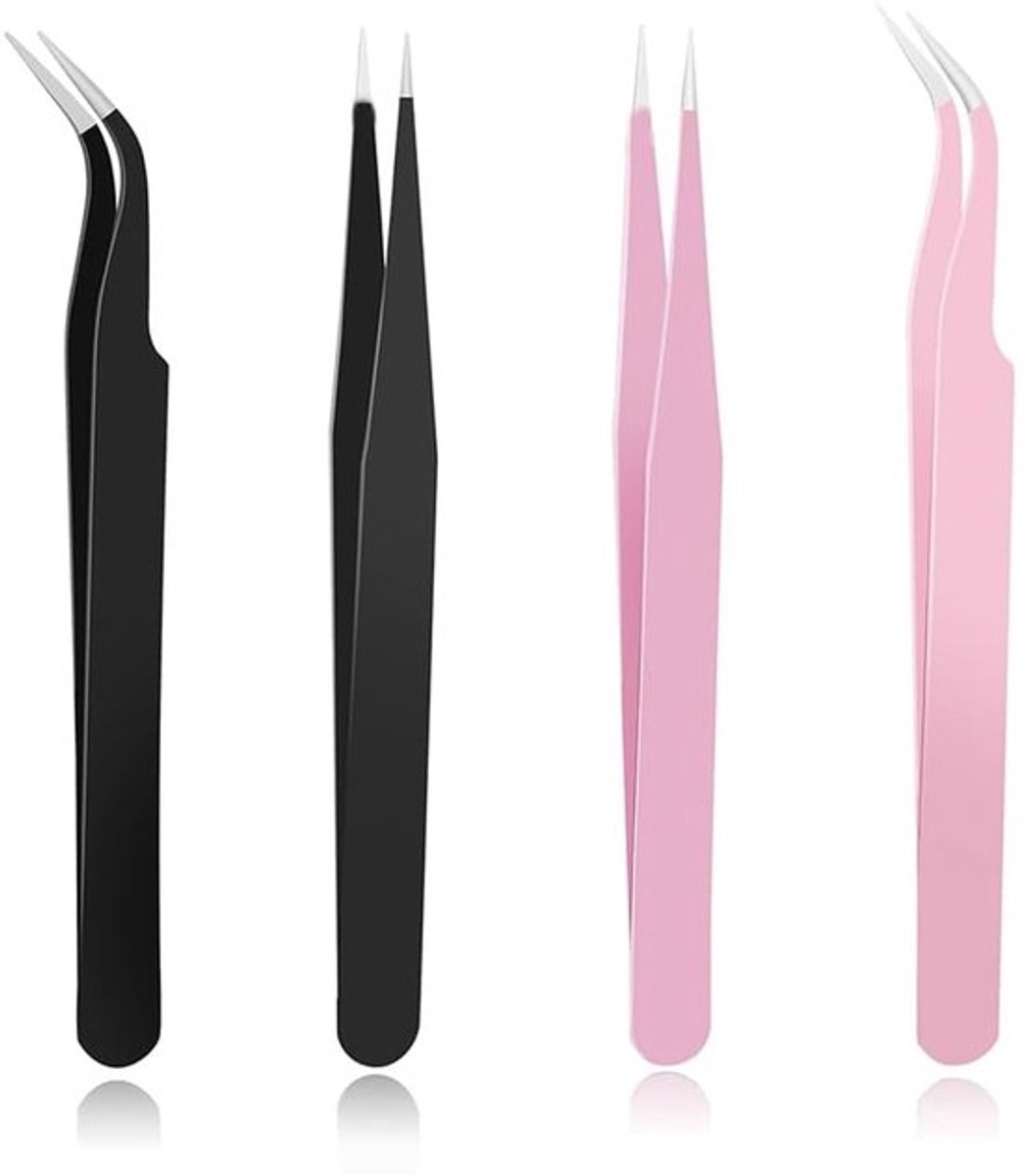 Dailygoods - 4 stuk roostvrij staal wimperpincet set