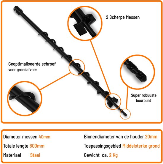 Grondboor 40 mm - 800 mm Tuinboor voor Afrasteringspalen en Beplanting van Merkloos	 — afbeelding 4