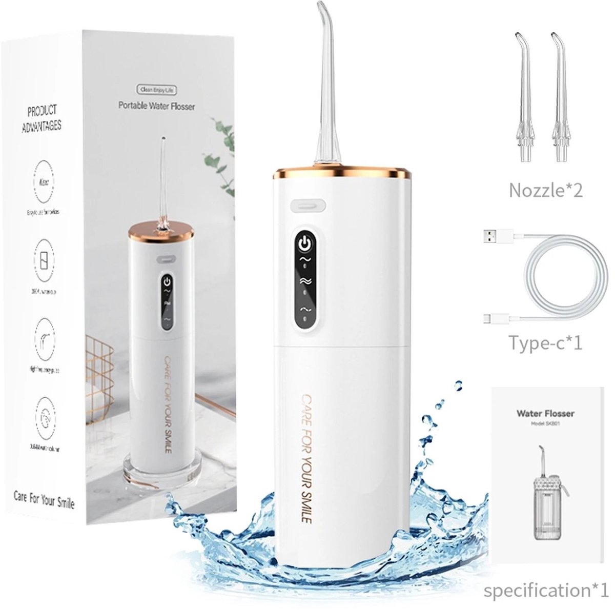 Monddouche Elektrisch - Wit - 280 ml Watertank - Draadloze Water Flosser.