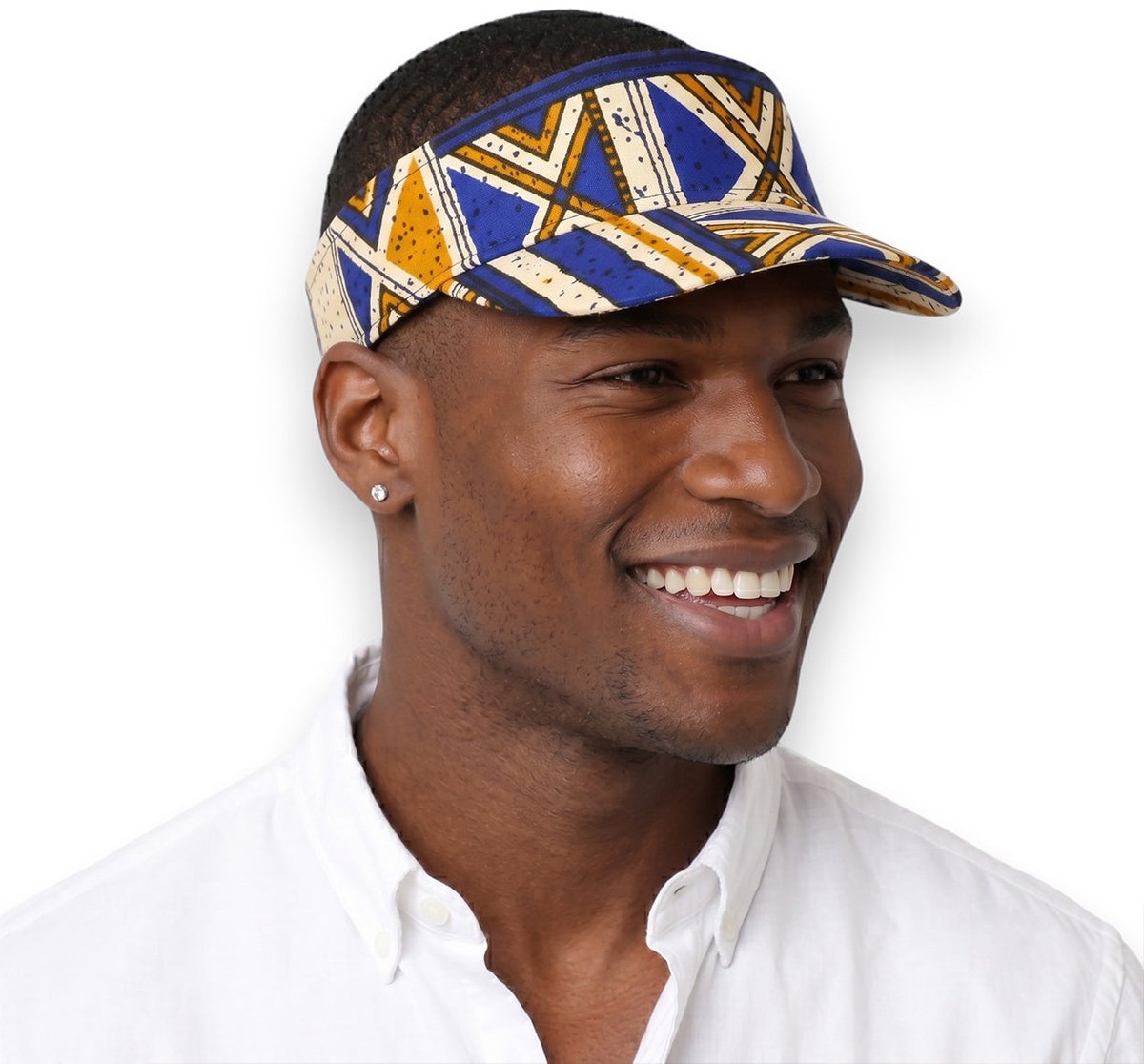 Zonneklep / Pet met Afrikaanse print - Zonnecap - Zomerpet - Sun visor - Blauw Mosterd Bogolan Heritage