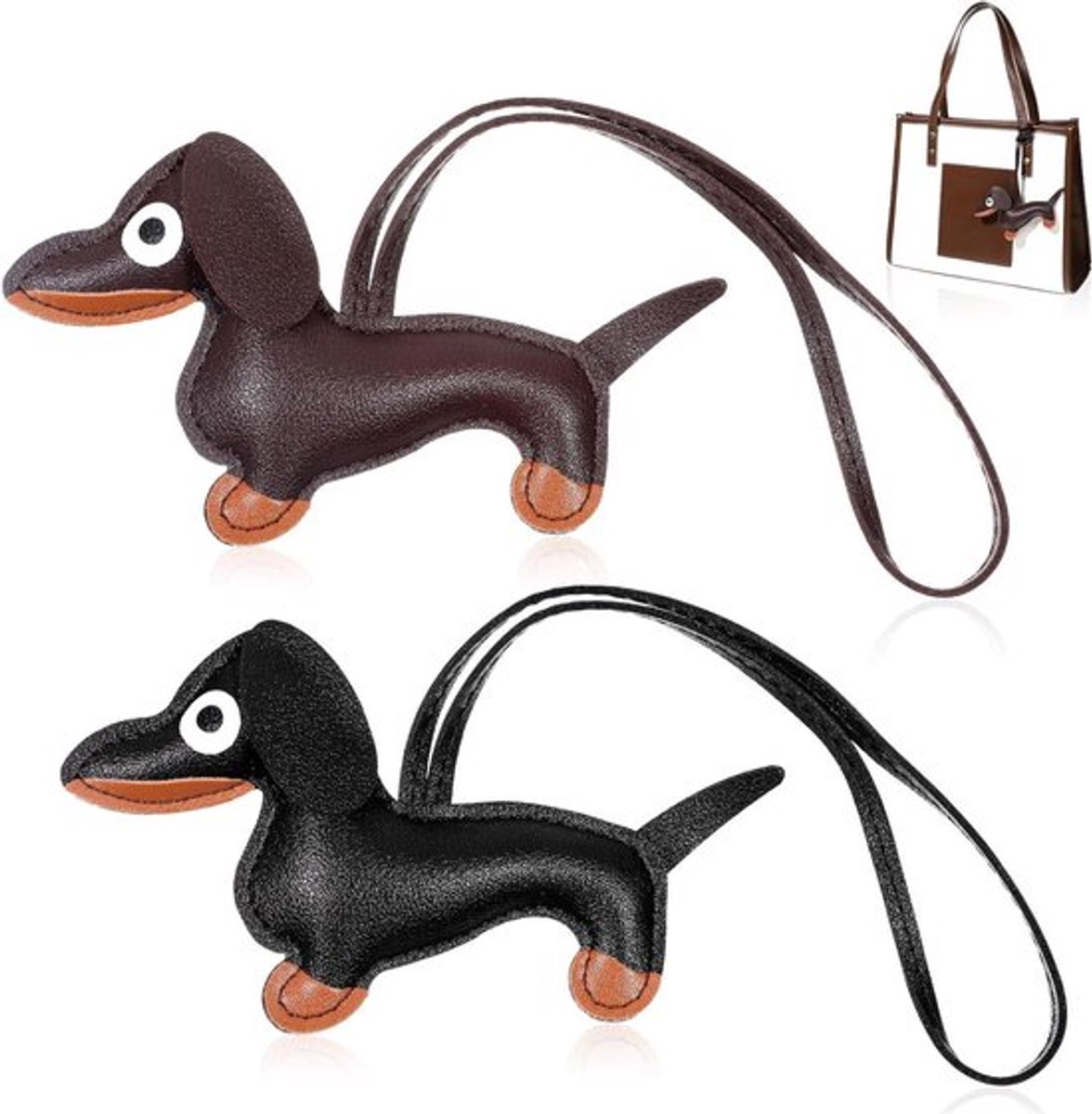 Inovra Plus - Lederen Teckel Sleutelhanger Set - Schattige Puppy Hond Ornament